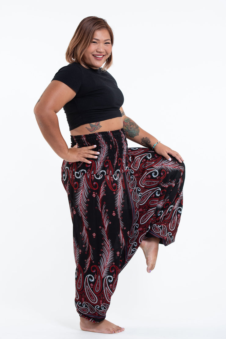 Plus Size Paisley Feathers 2-in-1 Jumpsuit Harem Pants in Black