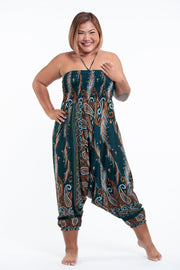 Plus Size Paisley Feathers 2-in-1 Jumpsuit Harem Pants in Green