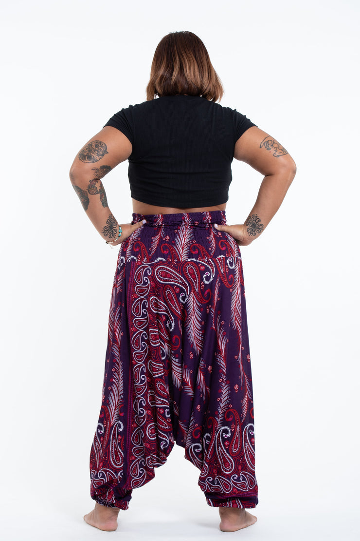 Plus Size Paisley Feathers 2-in-1 Jumpsuit Harem Pants in Purple