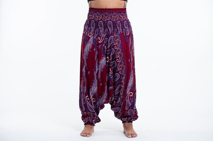 Plus Size Paisley Feathers 2-in-1 Jumpsuit Harem Pants in Red