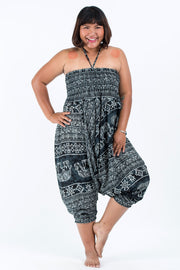 Plus Size Marble Elephant 2-in-1 Jumpsuit Elephant Pants in Black