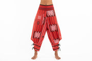 Thai Hill Tribe Fabric Women's Harem Pants with Ankle Straps in Red