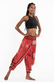 Thai Hill Tribe Fabric Women's Harem Pants with Ankle Straps in Red