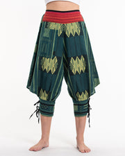 Thai Hill Tribe Fabric Women's Harem Pants with Ankle Straps in Teal