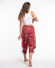 Clovers Thai Hill Tribe Fabric Women's Harem Pants with Ankle Straps in Bright Red