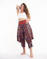 Clovers Thai Hill Tribe Fabric Women's Harem Pants with Ankle Straps in Burgundy