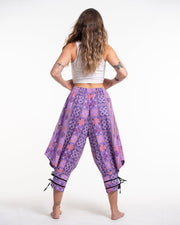 Clovers Thai Hill Tribe Fabric Women's Harem Pants with Ankle Straps in Light Purple