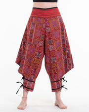 Clovers Thai Hill Tribe Fabric Women's Harem Pants with Ankle Straps in Red