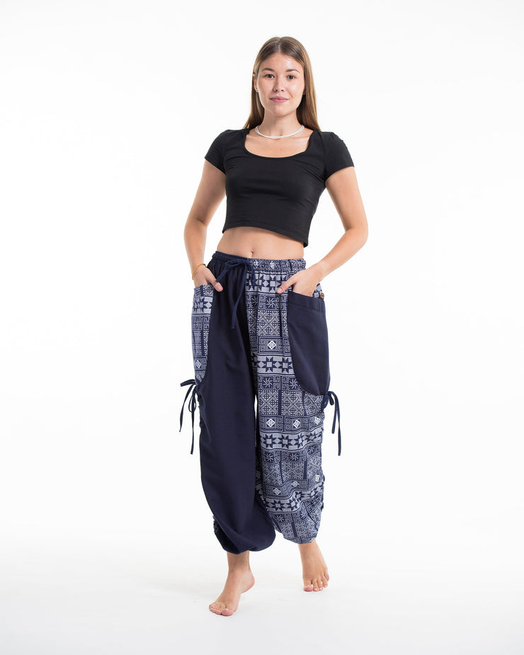 Two Tone Traditional Prints Women's Cotton Pants in Navy