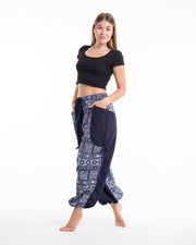 Two Tone Traditional Prints Women's Cotton Pants in Navy