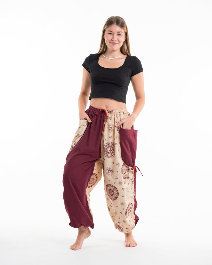 Two Tone Om Prints Women's Cotton Pants in Cream