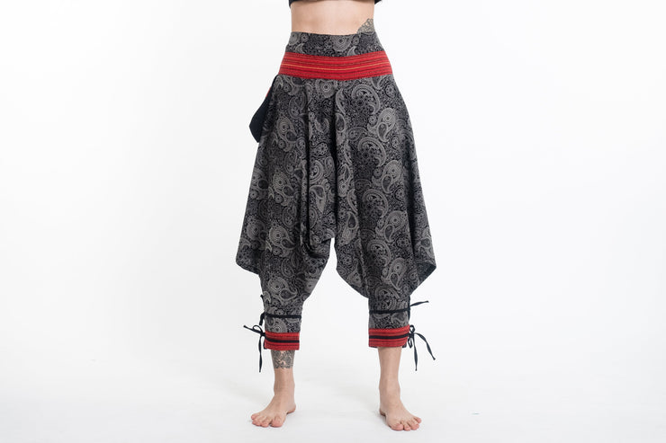 Paisley Thai Hill Tribe Fabric Women's Harem Pants with Ankle Straps