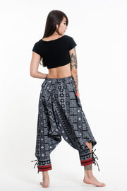 Traditional Prints Thai Hill Tribe Fabric Women's Harem Pants with Ankle Straps