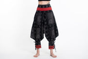 Black and Gray Thai Hill Tribe Fabric Women's Harem Pants with Ankle Straps