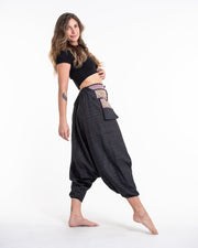 Pinstripe Cotton Low Cut Women's Harem Pants With Hill Tribe Trim Black