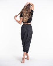 Pinstripe Cotton Low Cut Women's Harem Pants With Hill Tribe Trim Black