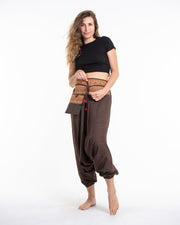 Pinstripe Cotton Low Cut Women's Harem Pants With Hill Tribe Trim Brown