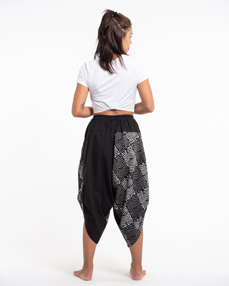 Two Tone Maze Print Women's Three Quarter Pants in Black