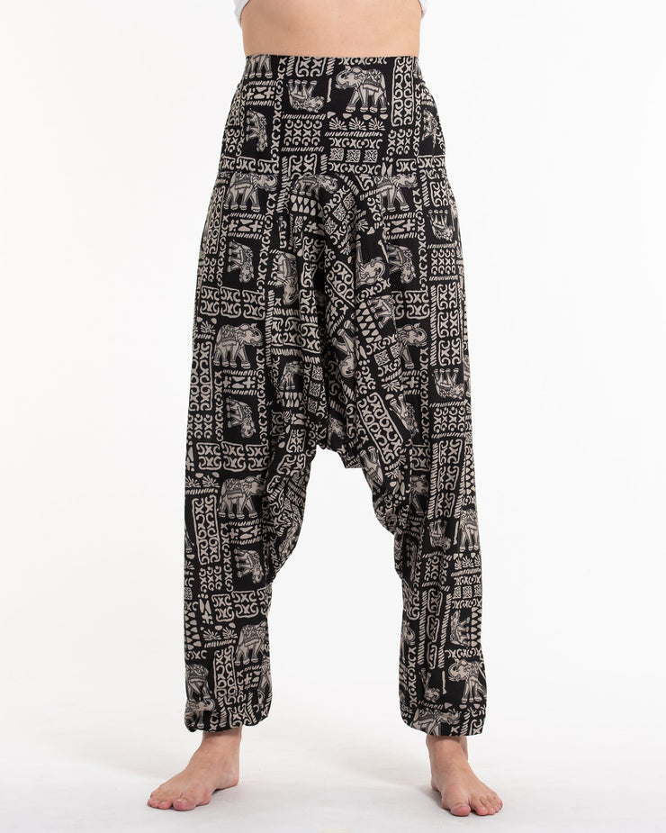 Hill Tribe Elephant Print Women's Harem Pants in Black