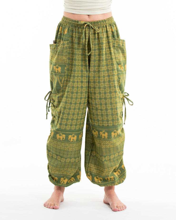 Women's Hill Tribe Cotton Elephant Pants in Green