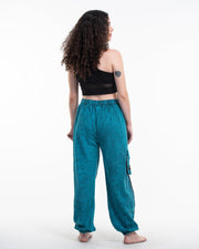 Women's Patchwork Stone Washed Cargo Cotton Pants in Blue 03