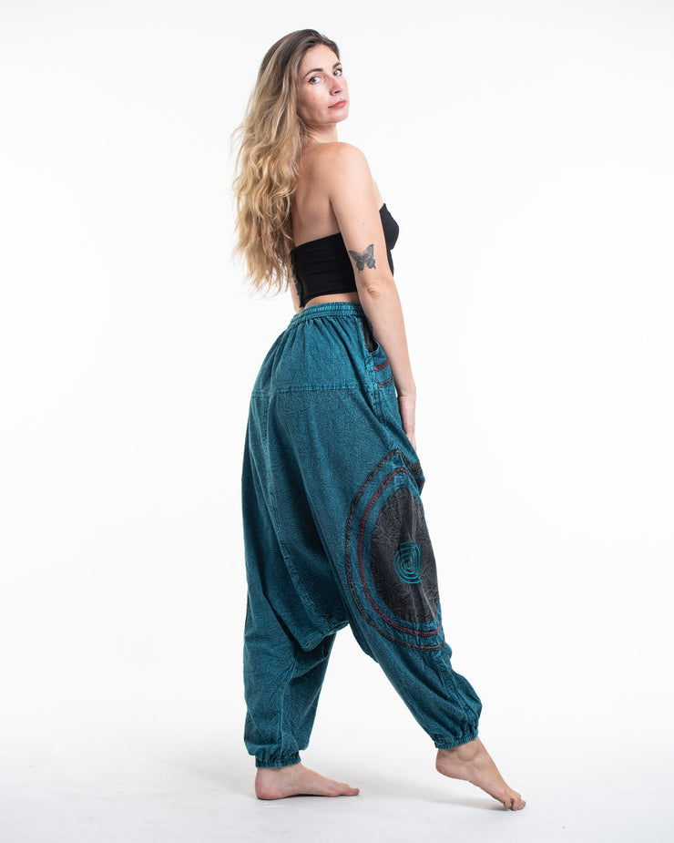 Women's Patchwork Stone Washed Low Cut Cotton Pants in Blue 01