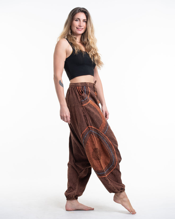 Women's Patchwork Stone Washed Low Cut Cotton Pants in Brown 01