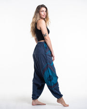 Women's Patchwork Stone Washed Low Cut Cotton Pants in Navy 01