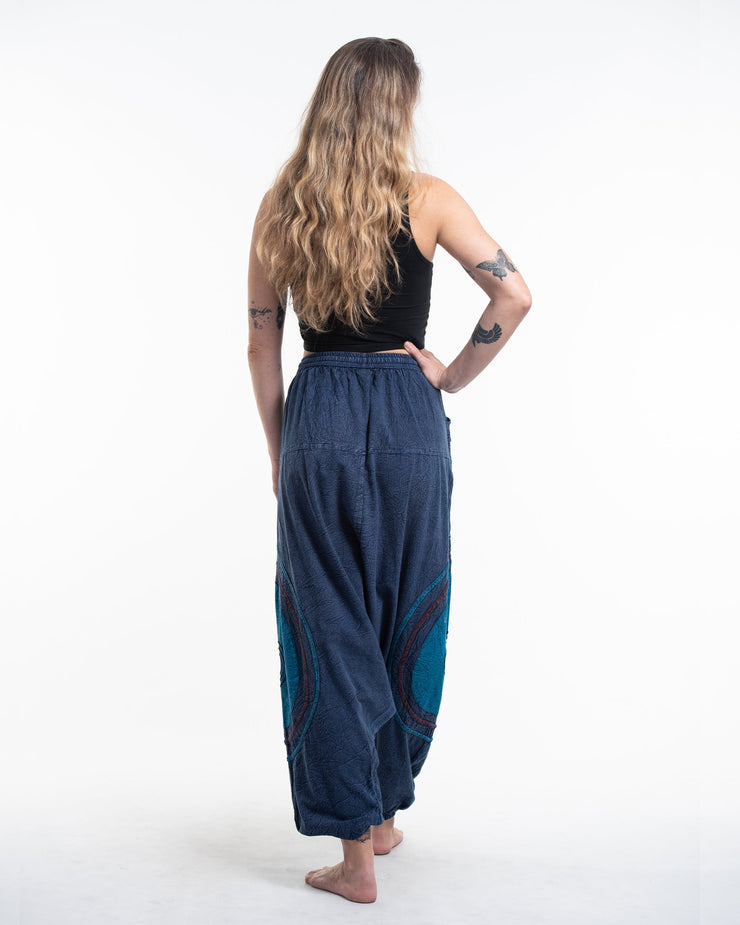 Women's Patchwork Stone Washed Low Cut Cotton Pants in Navy 01