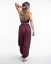 Women's Patchwork Stone Washed Low Cut Cotton Pants in Maroon 02