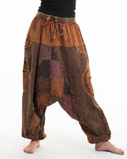 Women's Patchwork Stone Washed Low Cut Cotton Pants in Brown 03