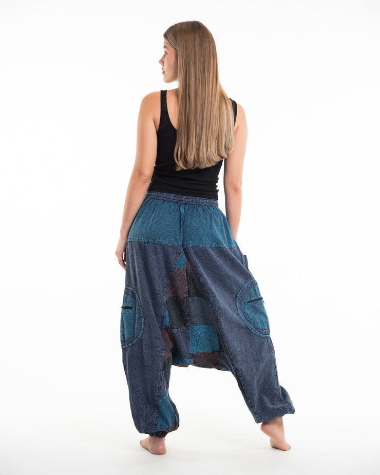 Women's Patchwork Stone Washed Low Cut Cotton Pants in Navy 03