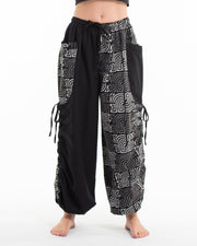 Two Tone Maze Prints Women's Cotton Pants in Black