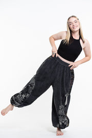 Stone Washed Patchwork Women Unisex Pants in Black