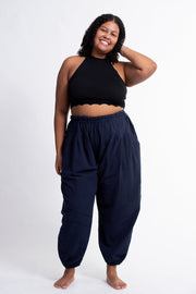 Plus Size Genie Women's Cotton Harem Pants in Navy