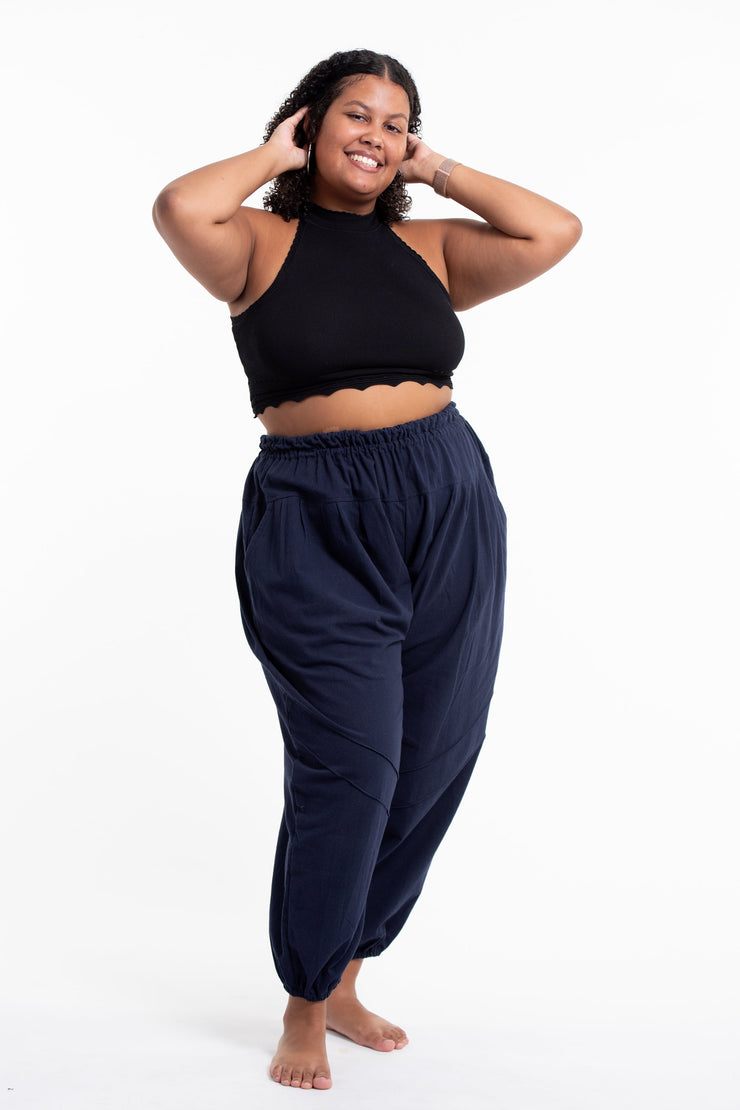 Plus Size Genie Women's Cotton Harem Pants in Navy