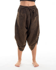 Stone Washed Large Pockets Women's Harem Pants in Brown