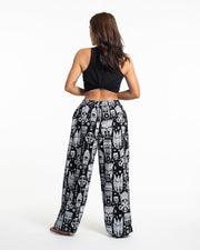 Tribal Mask Print Women Cotton Pants in Black