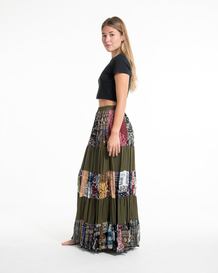 Patchwork Long Skirt in Green