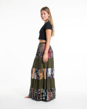 Patchwork Long Skirt in Green