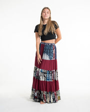 Patchwork Long Skirt in Red