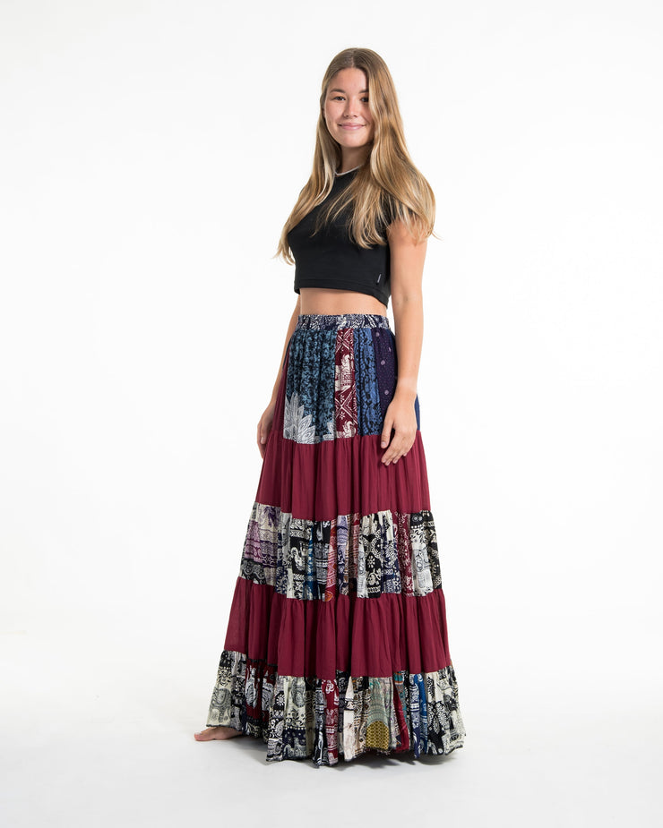 Patchwork Long Skirt in Red