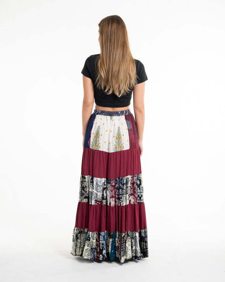 Patchwork Long Skirt in Red