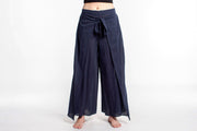 Women's Cotton Wrap Palazzo Pants in Solid Navy