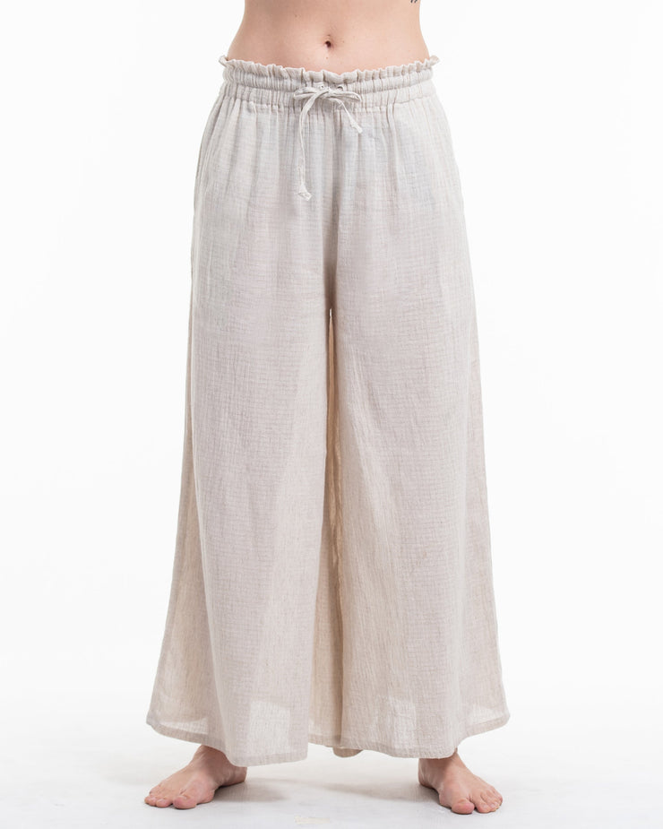 Women's Linen Cotton Blend Palazzo Pants in Natural