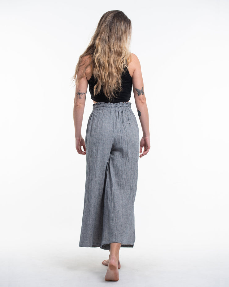 Women's Linen Cotton Blend Palazzo Pants in Navy