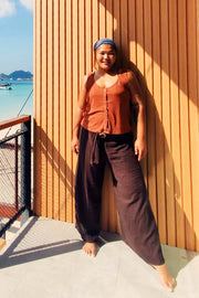 Plus Size Women's Thai Harem Palazzo Pants in Solid Brown