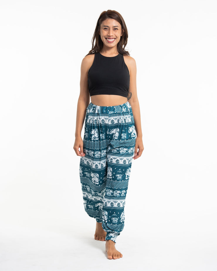 ULTRA SOFT Eco-Friendly Elephant Print Women Harem Pants in Teal