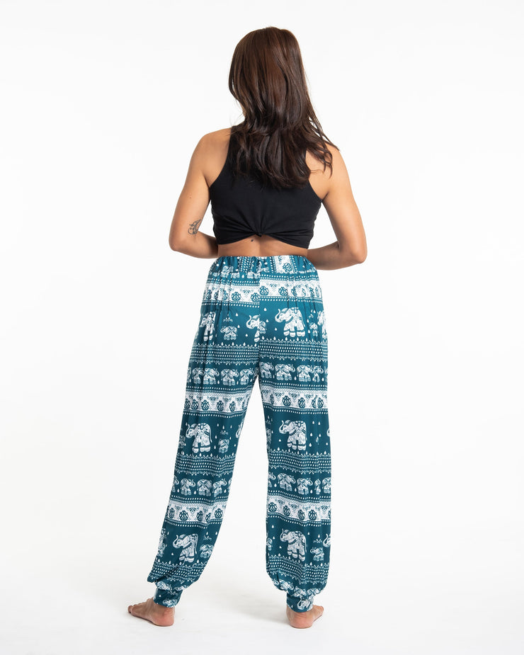 ULTRA SOFT Eco-Friendly Elephant Print Women Harem Pants in Teal