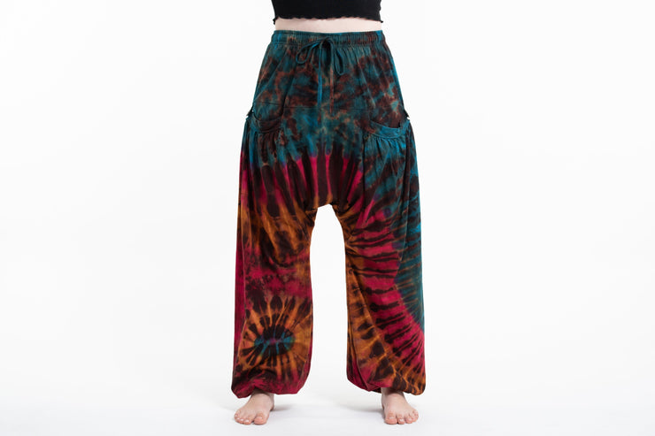 Tie Dye Cotton Women Harem Pants in Blue Brown